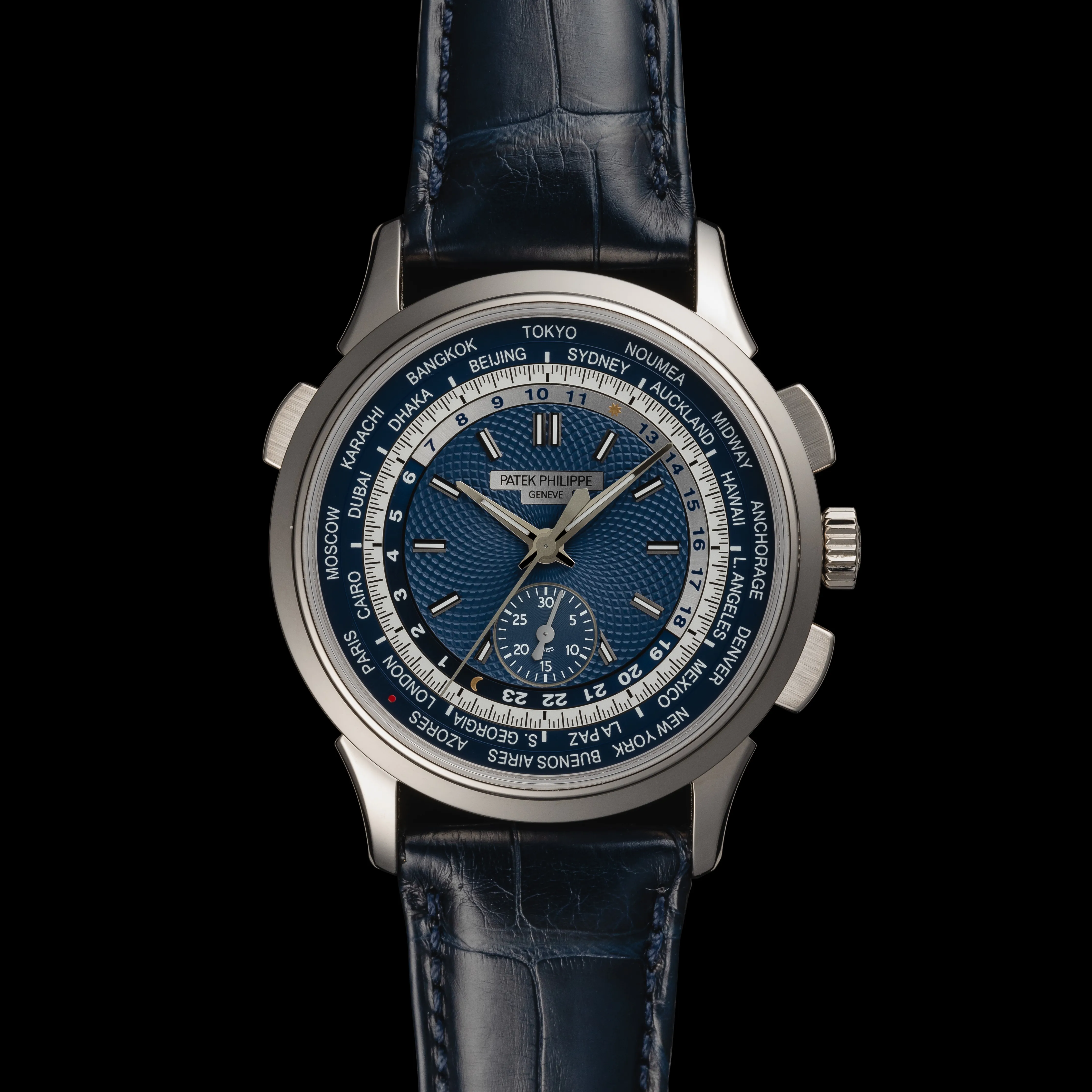 Patek Philippe World Time Chronograph 5930G-010 40mm 18k white gold Blue