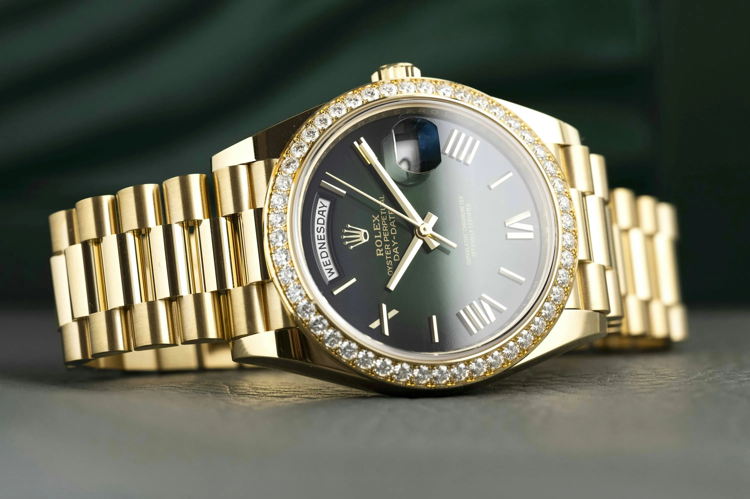 Rolex Day-Date 40 228348RBR 40mm Yellow gold and Diamond Green