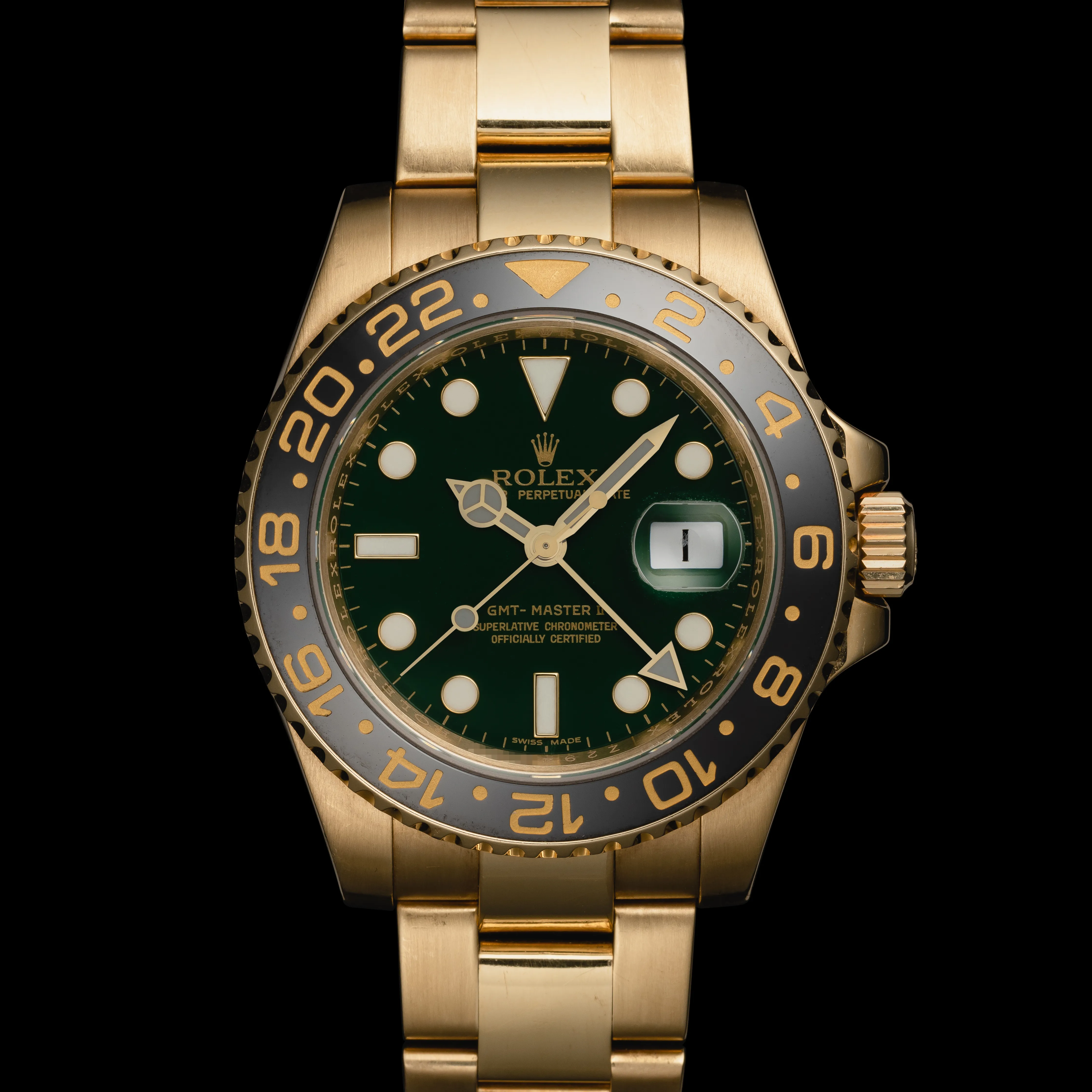 Rolex GMT-Master II 116718LN 41mm 18k yellow gold Green