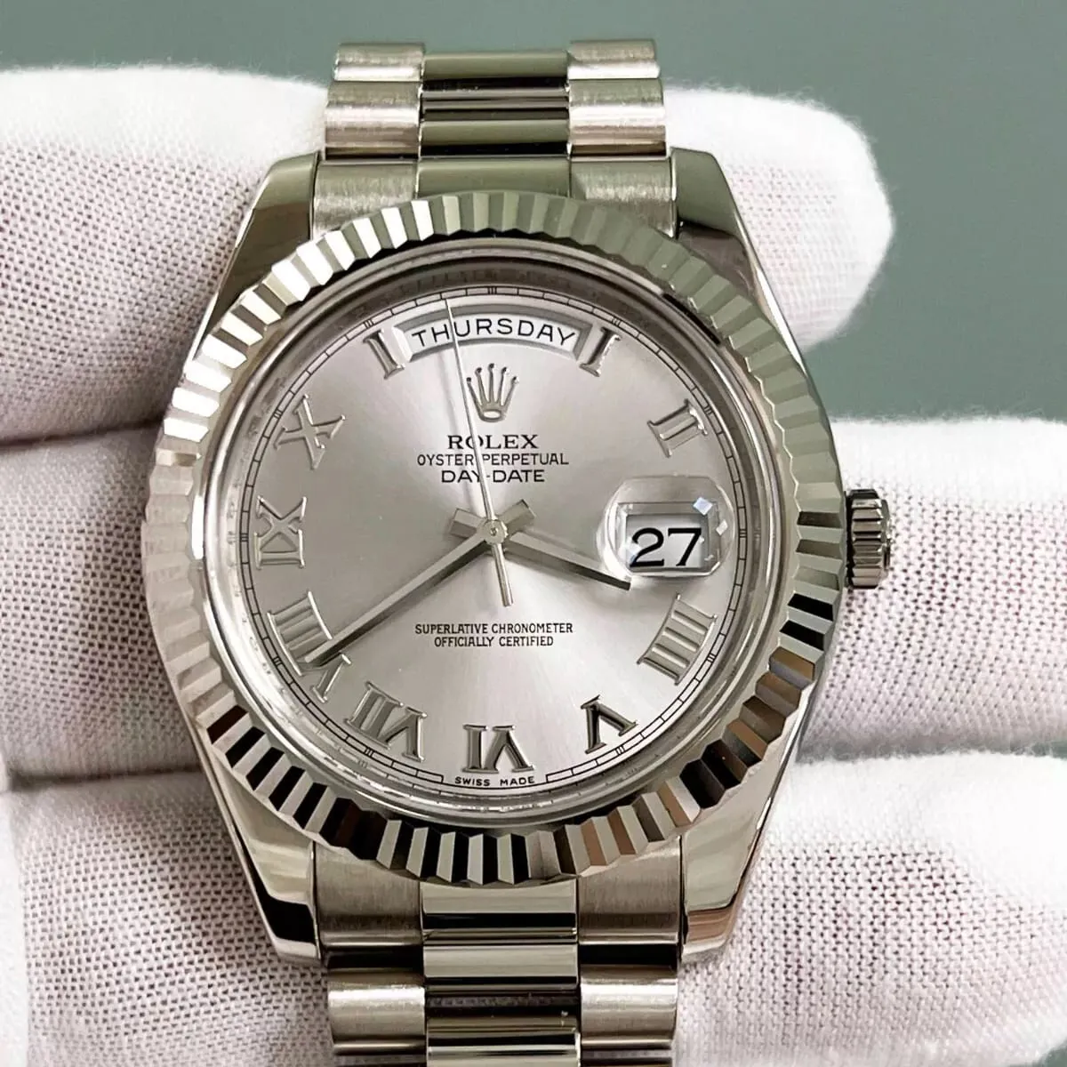 Rolex Day-Date II 218239 41mm White gold Silver