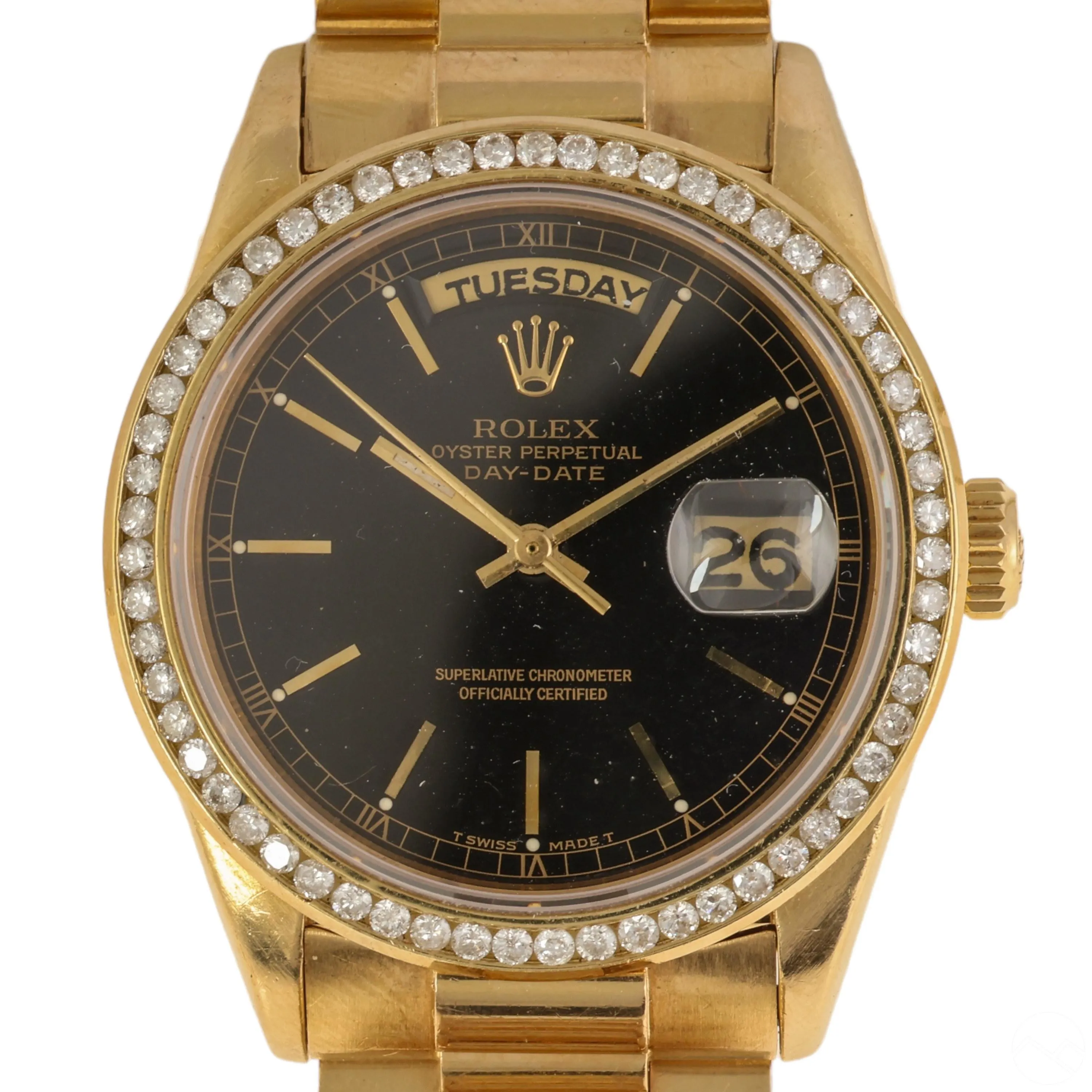 Rolex Day-Date 36 18038 Yellow gold and Diamond Black