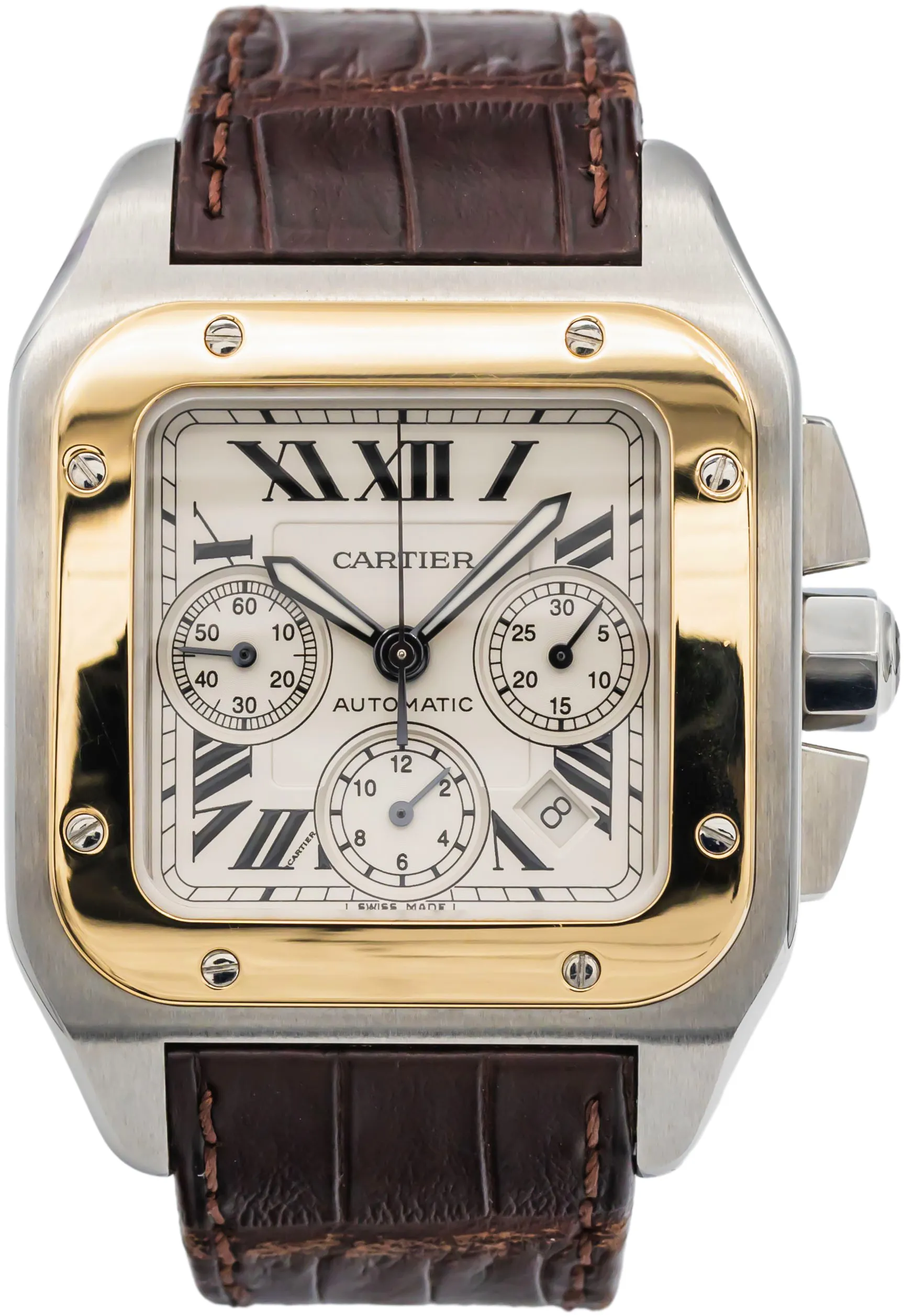 Cartier Santos W20091X7 42mm Yellow gold and Stainless steel Silver Roman Numeral