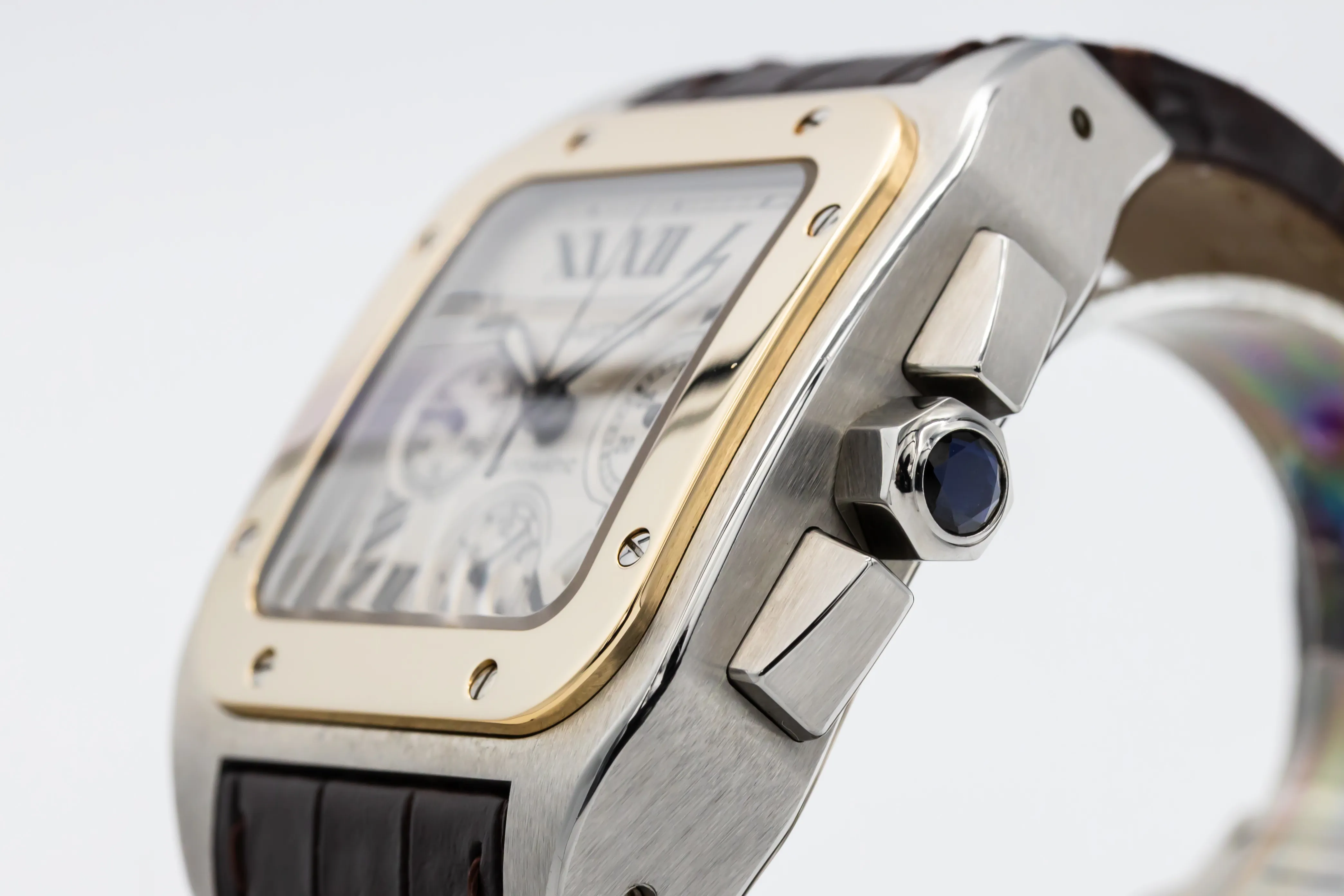 Cartier Santos W20091X7 42mm Yellow gold and Stainless steel Silver Roman Numeral 1