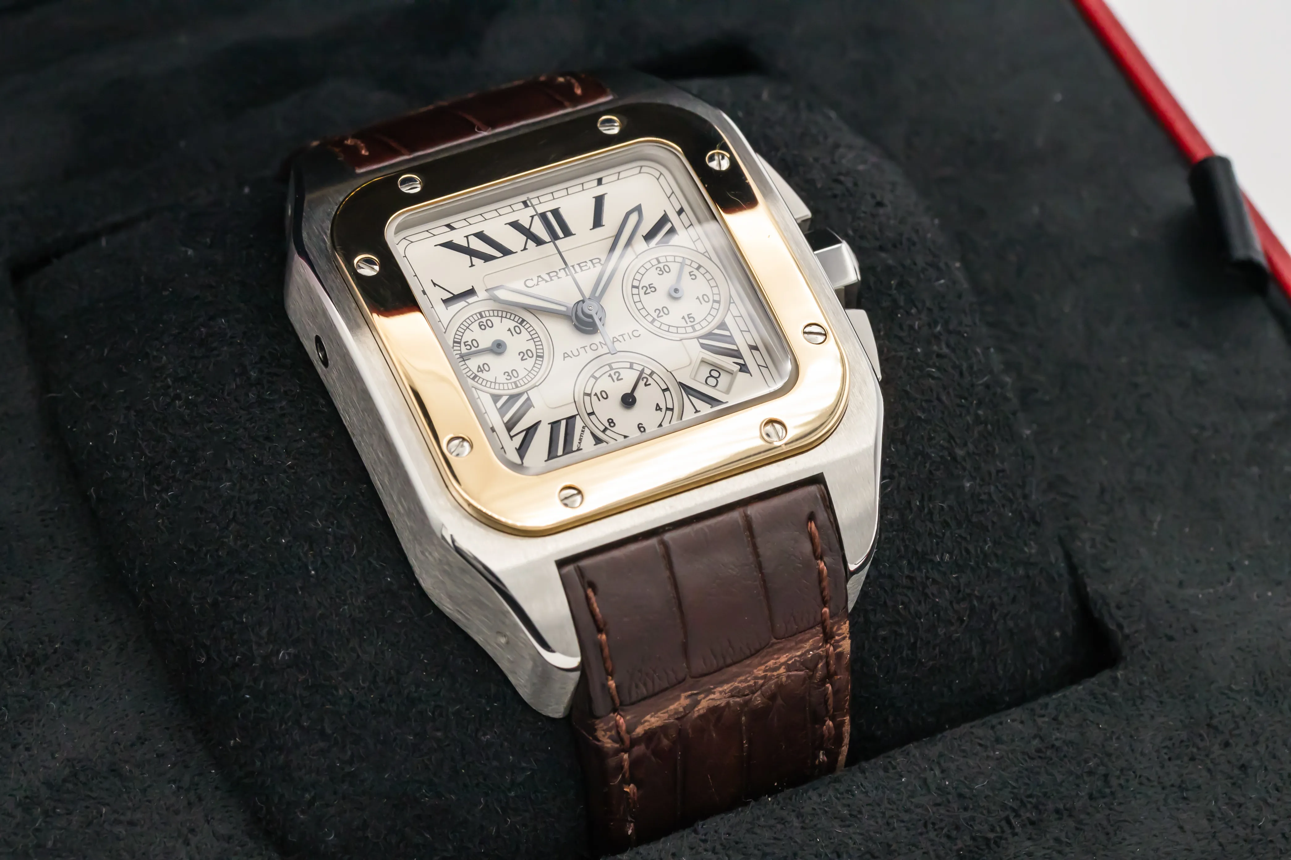 Cartier Santos W20091X7 42mm Yellow gold and Stainless steel Silver Roman Numeral 5