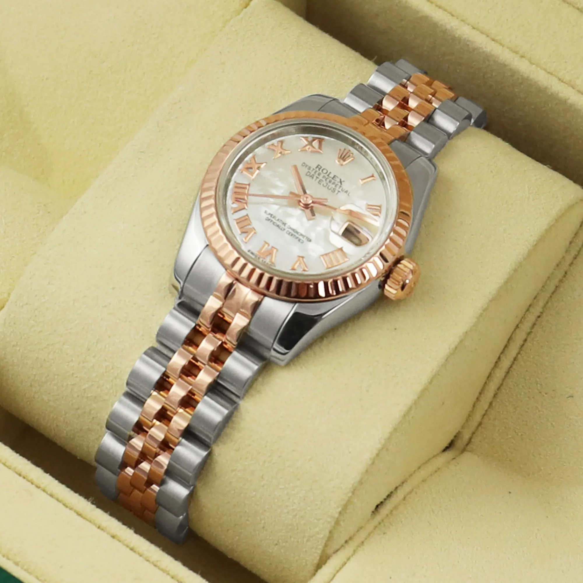 Rolex Lady-Datejust 179171 26mm Rose gold and Stainless steel Mother of Pearl White Roman Numeral 4