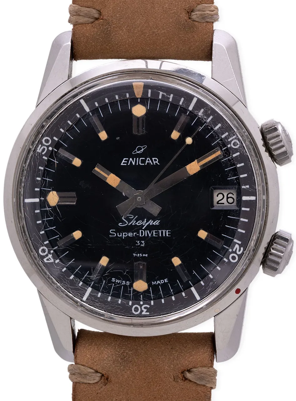 Enicar Sherpa 125 36mm Stainless steel Black