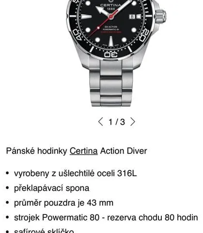 Certina DS Action C032.407.11.051.00 43mm Stainless steel Black 12