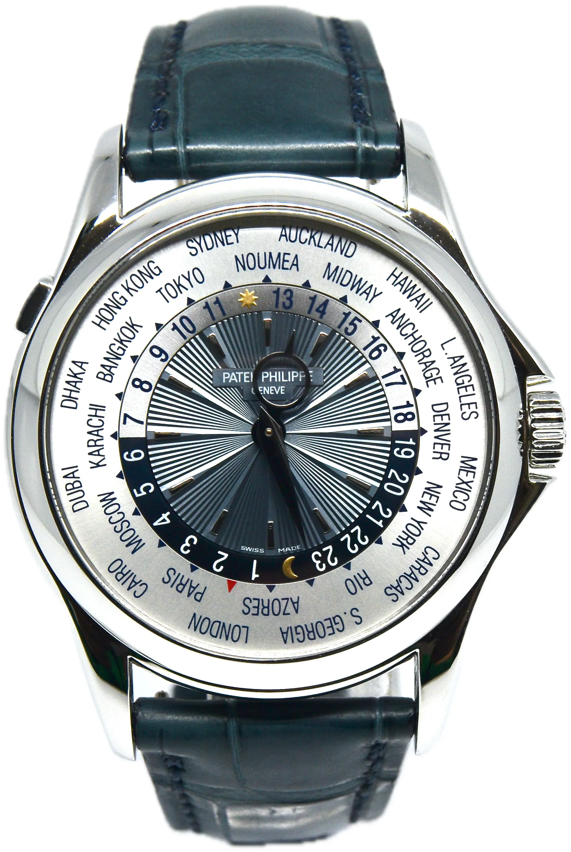 Patek Philippe World Time 5130P-001 40mm Platinum Blue and Silver