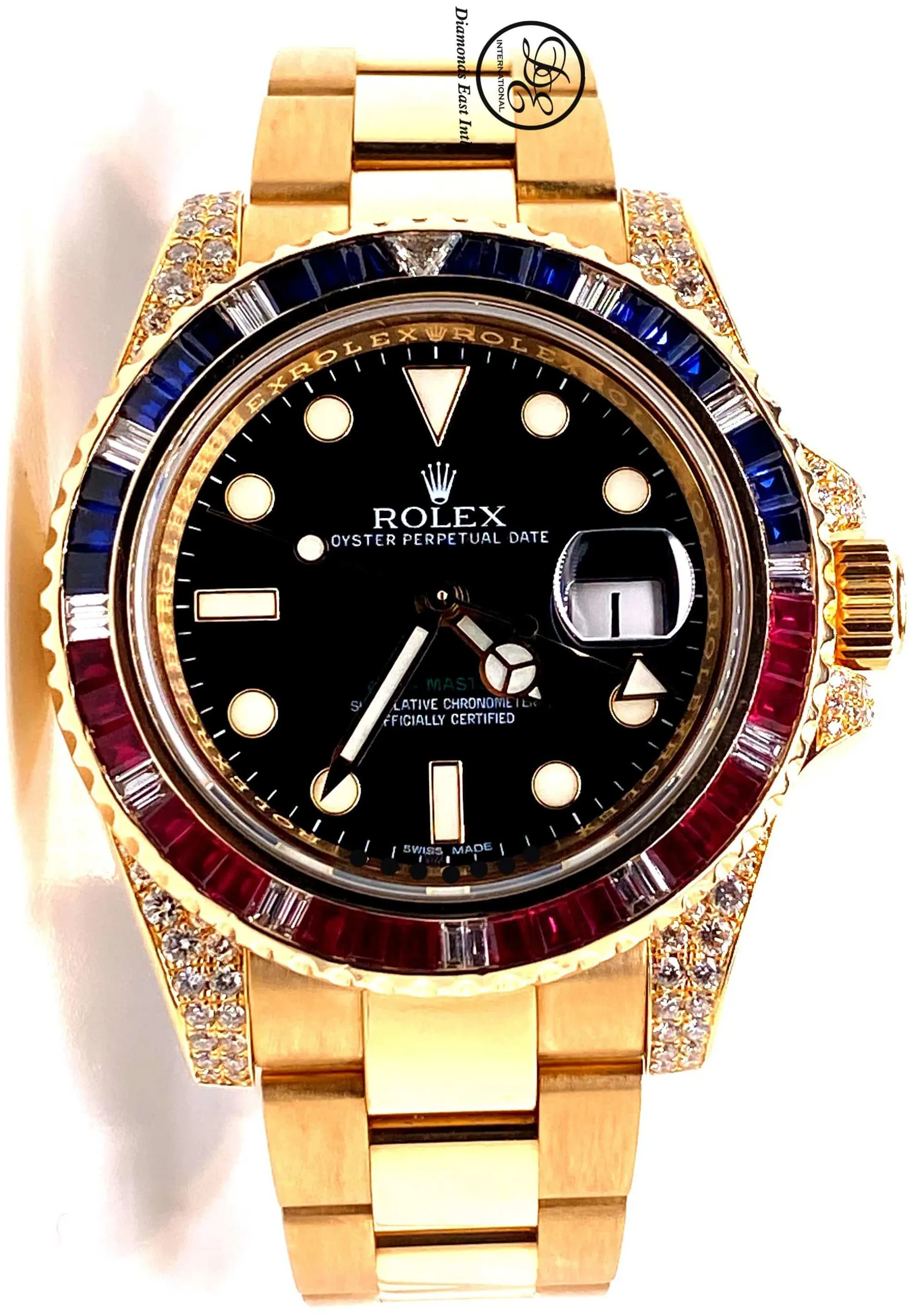 Rolex GMT-Master II 116718 40mm 18K Yellow Gold Custom added diamonds on Lugs Diamond