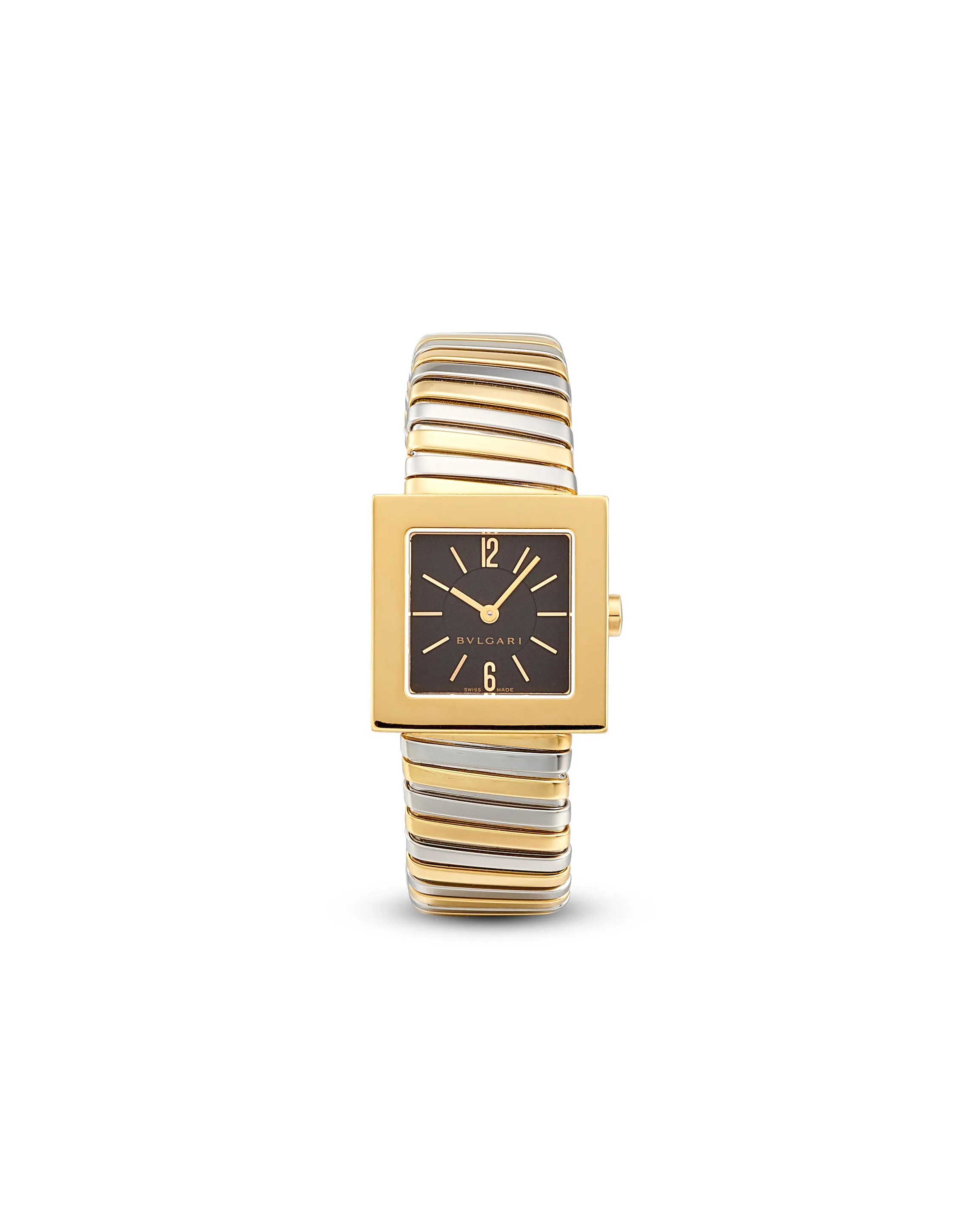 Bulgari Quadrato SQ 22 2T 22mm stainless steel and yellow gold Black