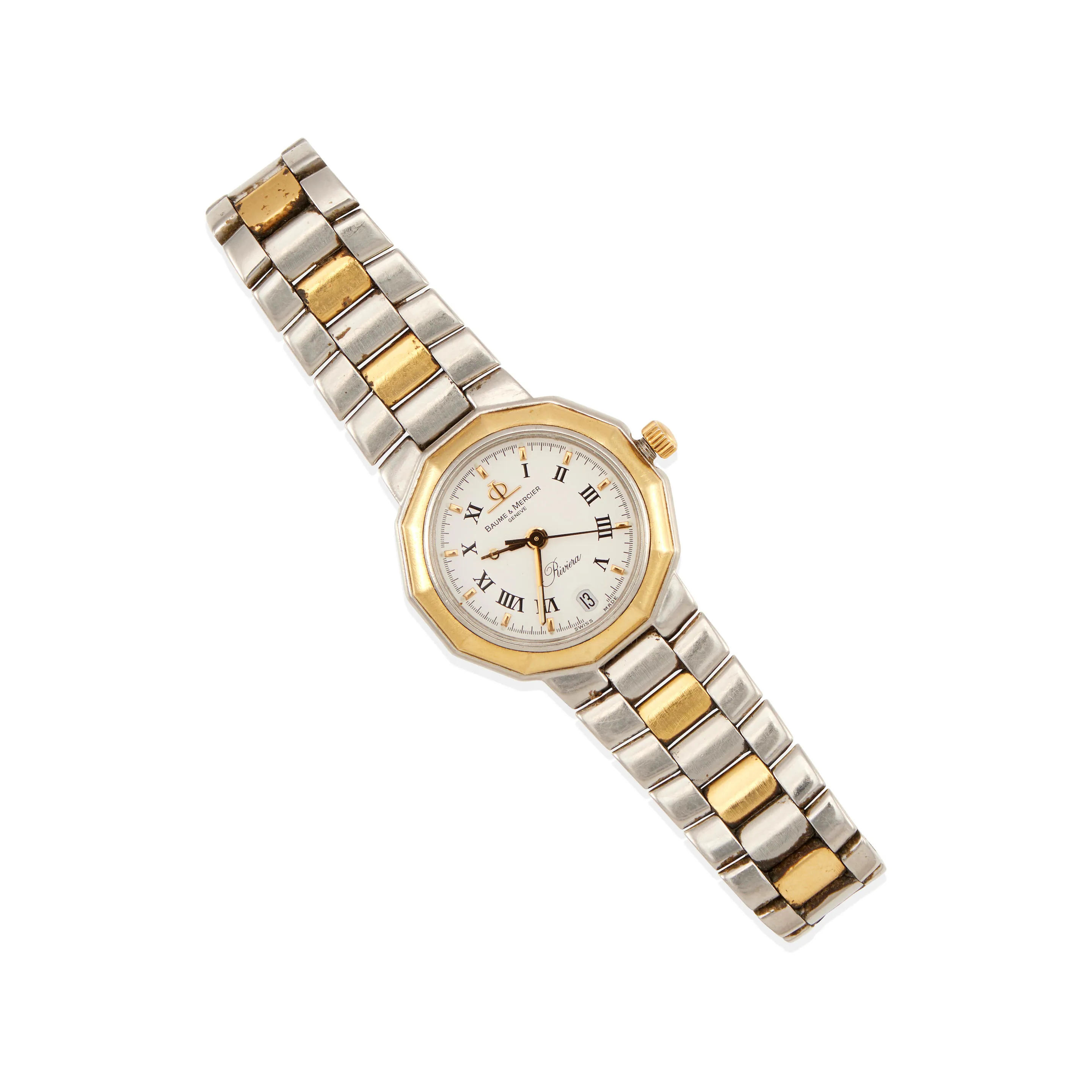 Baume & Mercier 24mm Stainless steel and 14k yellow gold White