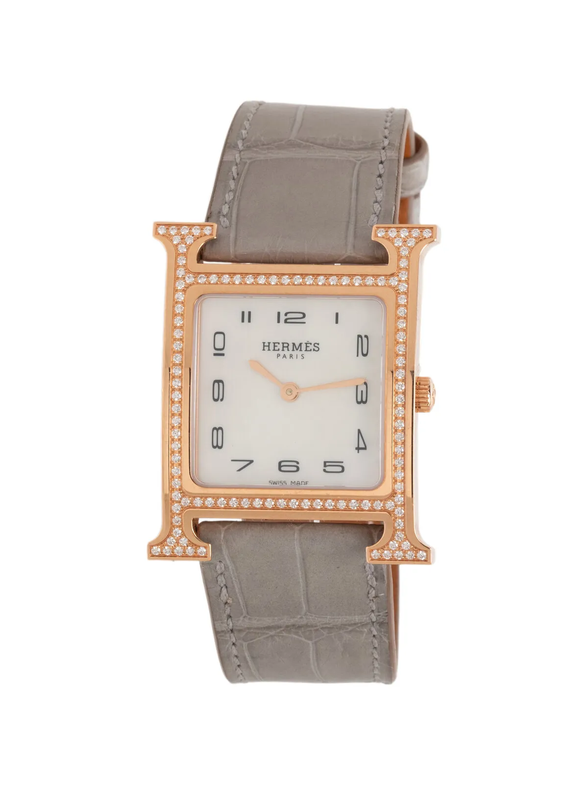 Hermès Heure H HH1.572 35mm Diamond and 18k rose gold Mother-of-pearl 1