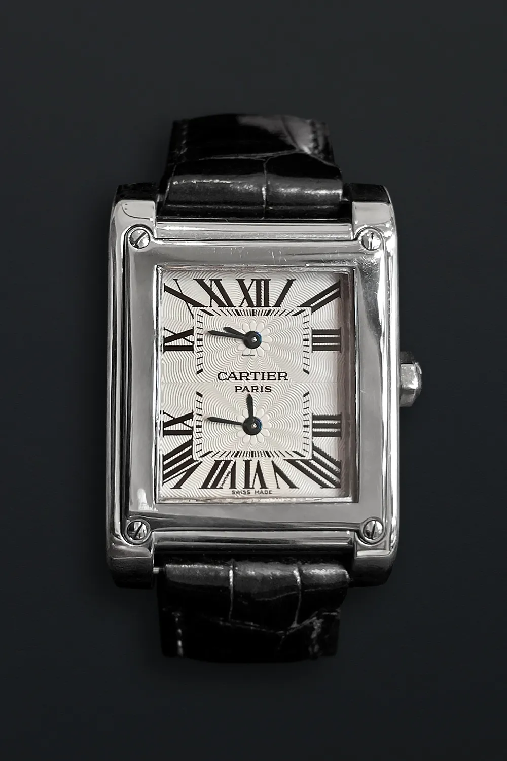 Cartier Dual Time 2552 28mm 18k white gold Silver-plated