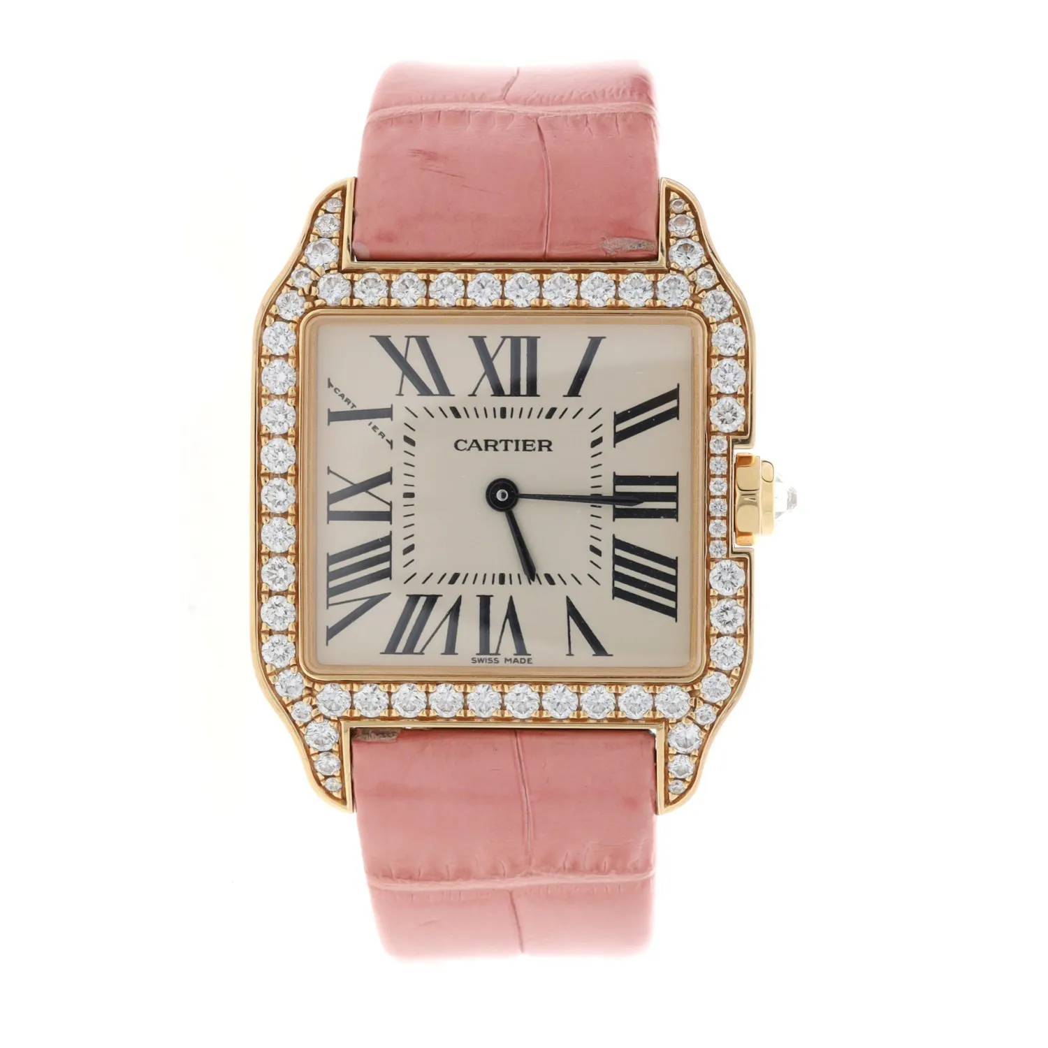 Cartier Santos Dumont 2788 31mm Diamond and 18k yellow gold Silvered