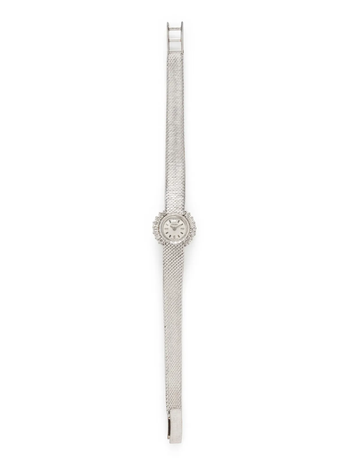 Longines 18mm 18k white gold and Diamond Silver