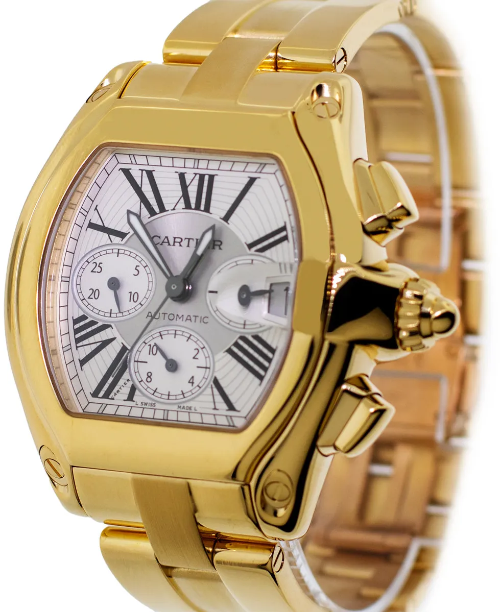 Cartier Roadster 2619 43mm Yellow gold and 18k yellow gold Silver Roman Dial