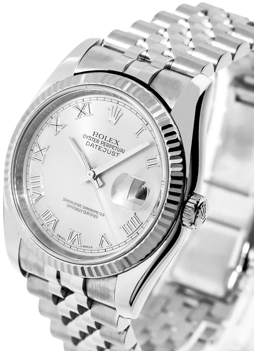 Rolex Datejust 36 116234 36mm White gold and Stainless steel and 18k white gold Rhodium Roman Dial