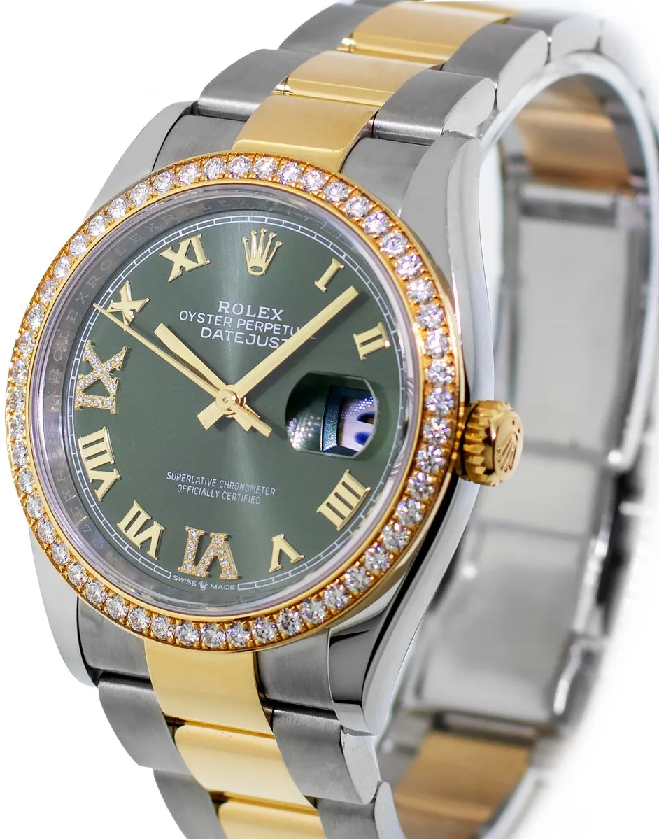 Rolex Datejust 36 126283 36mm Yellow gold and Stainless steel and 18k yellow gold Olive Green Roman Dial