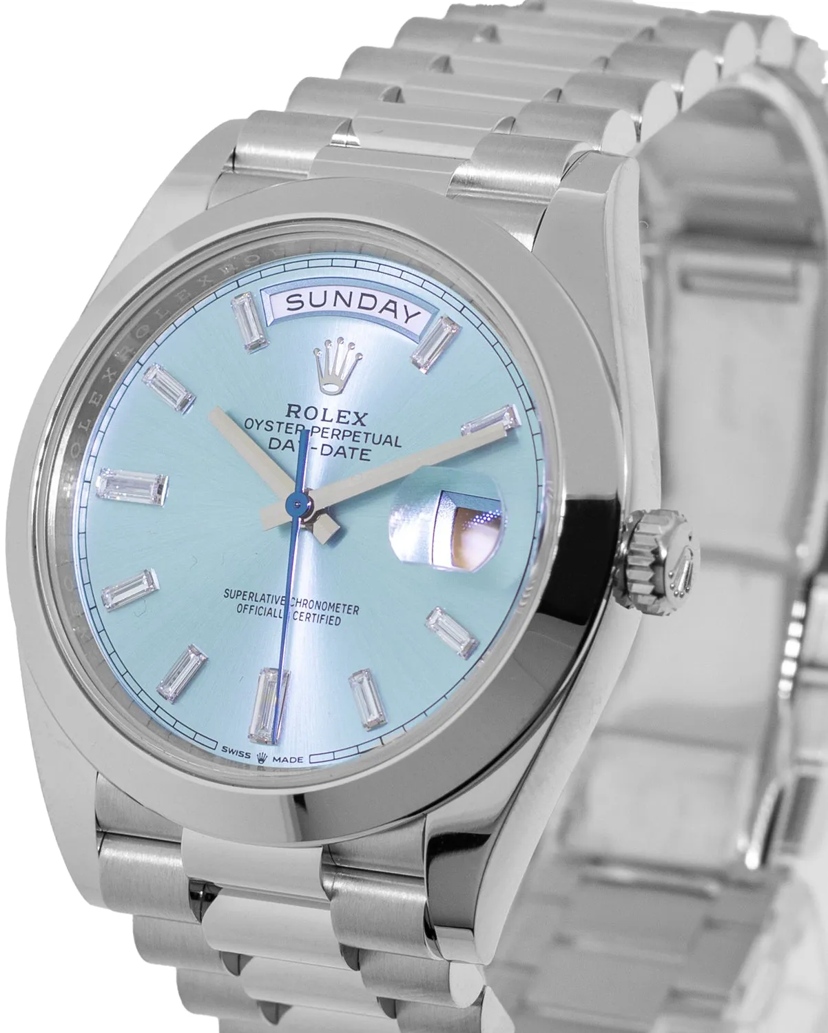 Rolex Day-Date 40 228206 40mm Platinum Ice Blue Diamond Dial