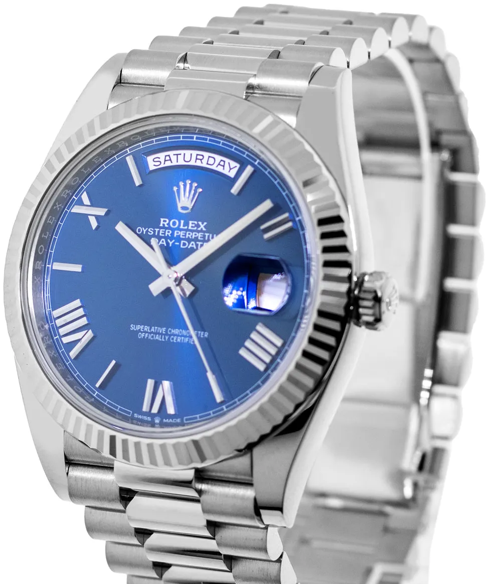 Rolex Day-Date 40 228239 40mm White gold and 18k white gold Blue Roman Dial