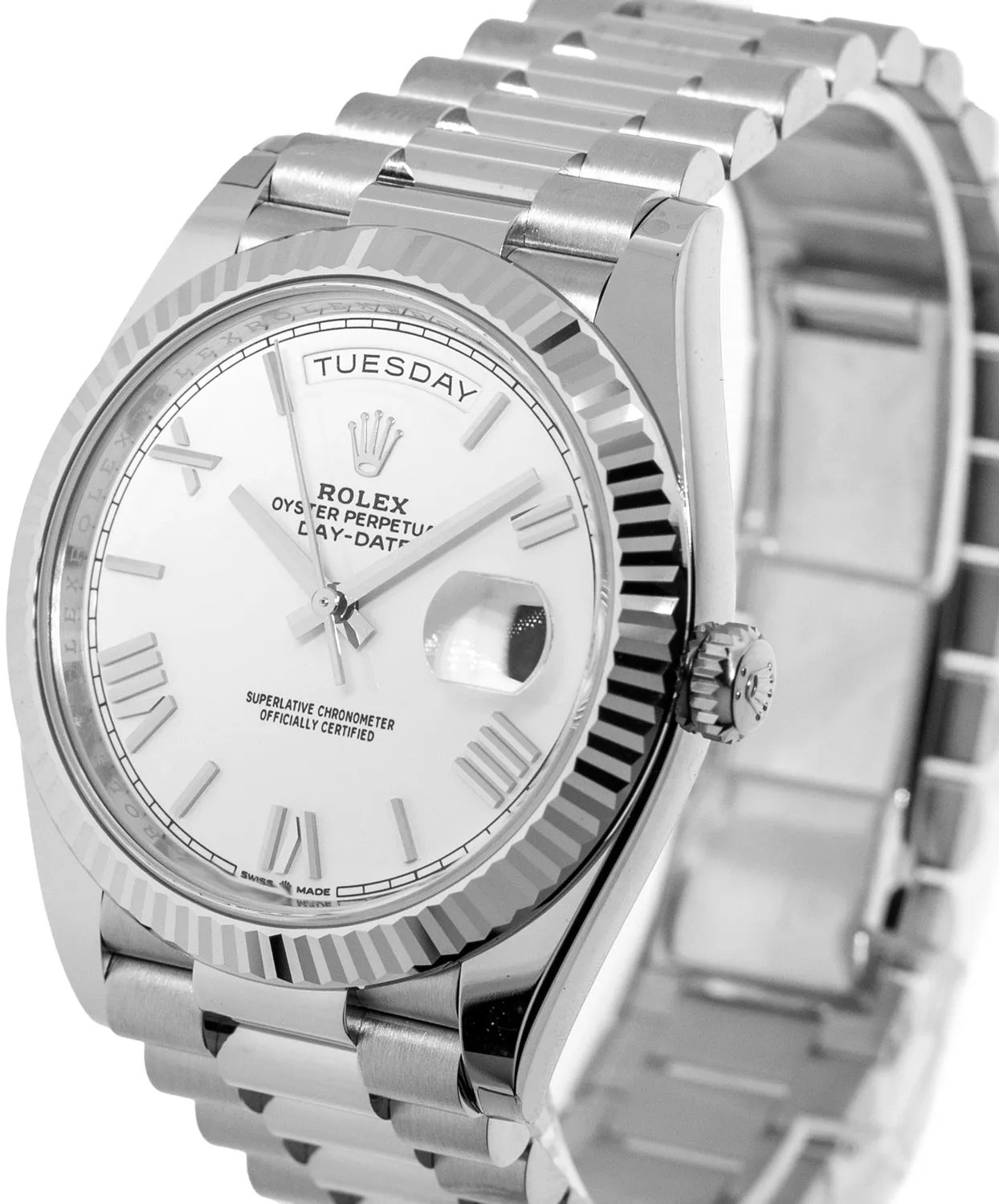 Rolex Day-Date 40 228239 40mm White gold and 18k white gold White Roman Dial