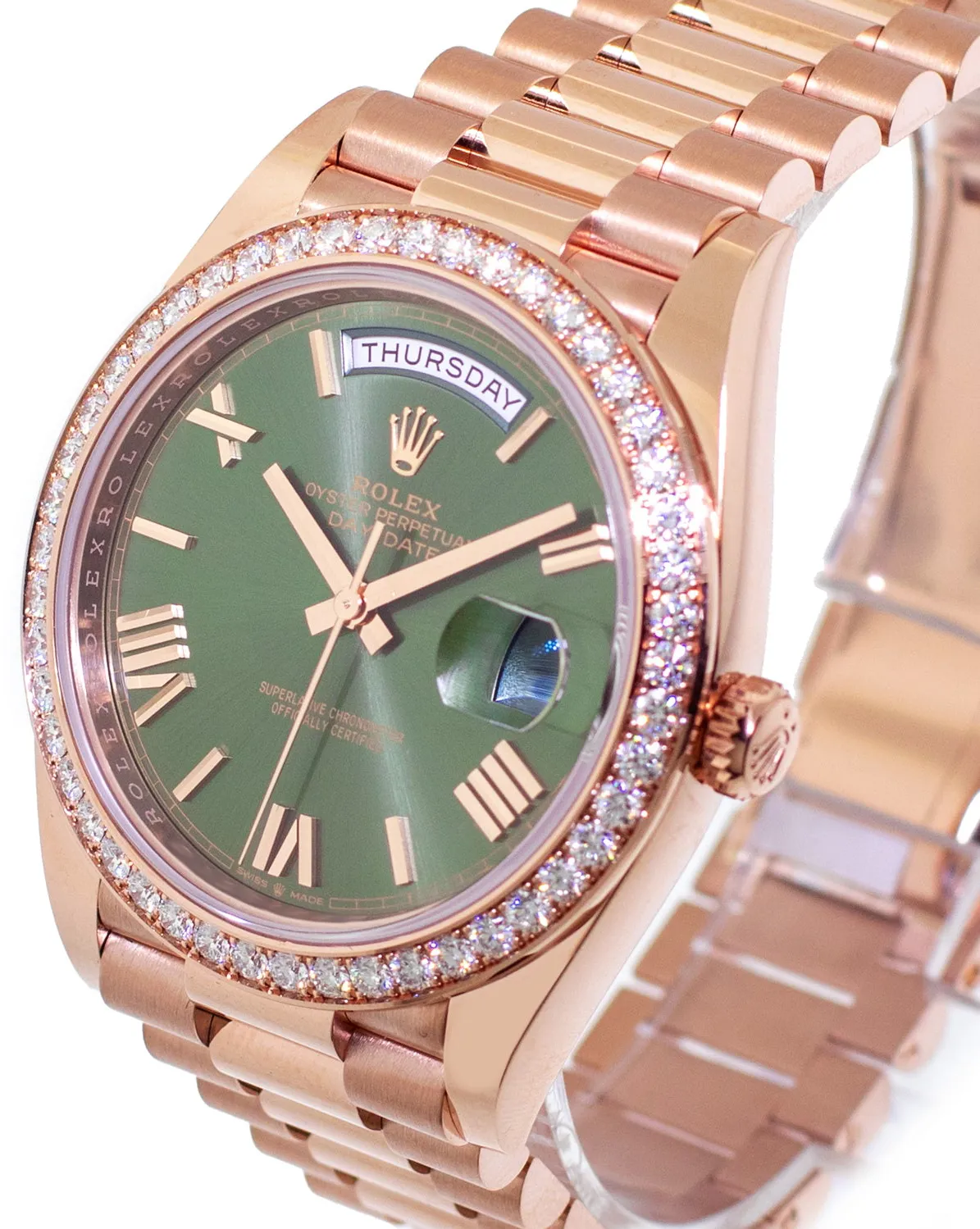 Rolex Day-Date 40 228345RBR 40mm Rose gold and 18k rose gold Olive Green Roman Dial