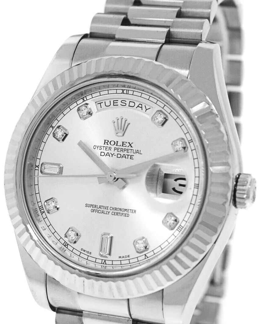 Rolex Day-Date II 218239 41mm White gold and 18k white gold Silver Diamond Dial