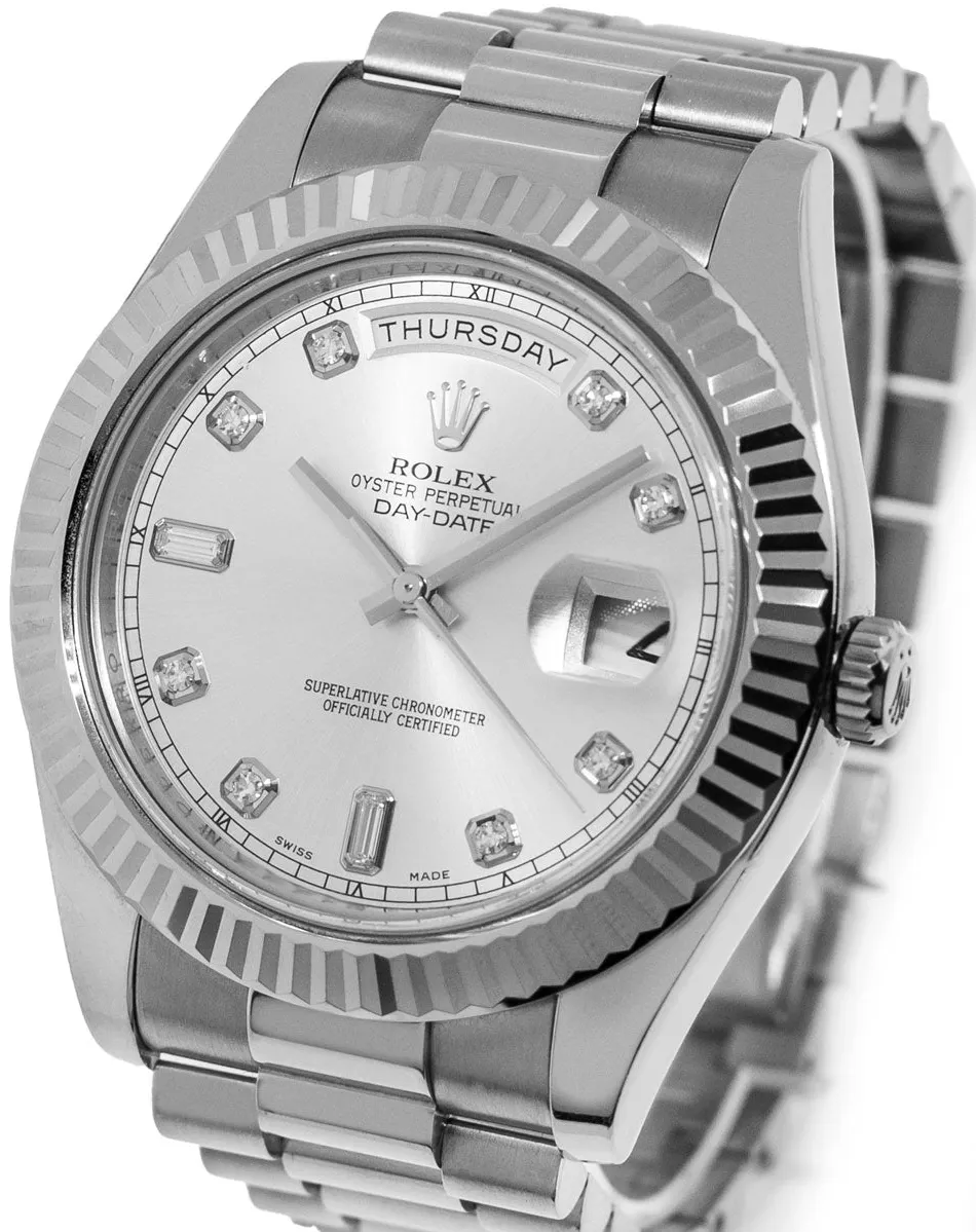 Rolex Day-Date II 218239 41mm White gold and 18k white gold Silver Diamond Dial