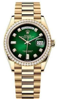 Rolex Day-Date 36 128348RBR 36mm Yellow gold Green