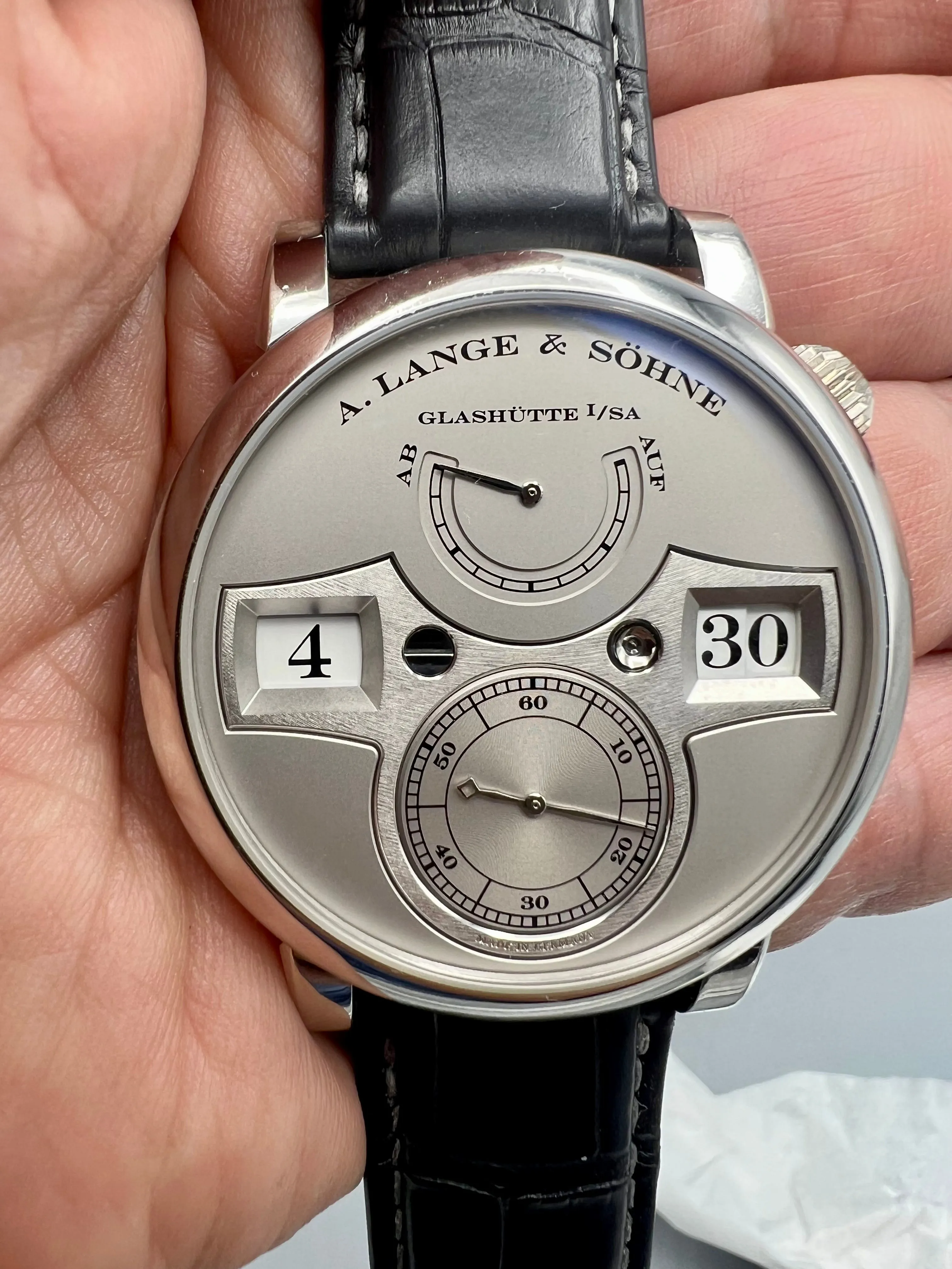 A. Lange & Söhne Zeitwerk 140.025 12.9mm Platinum Silver