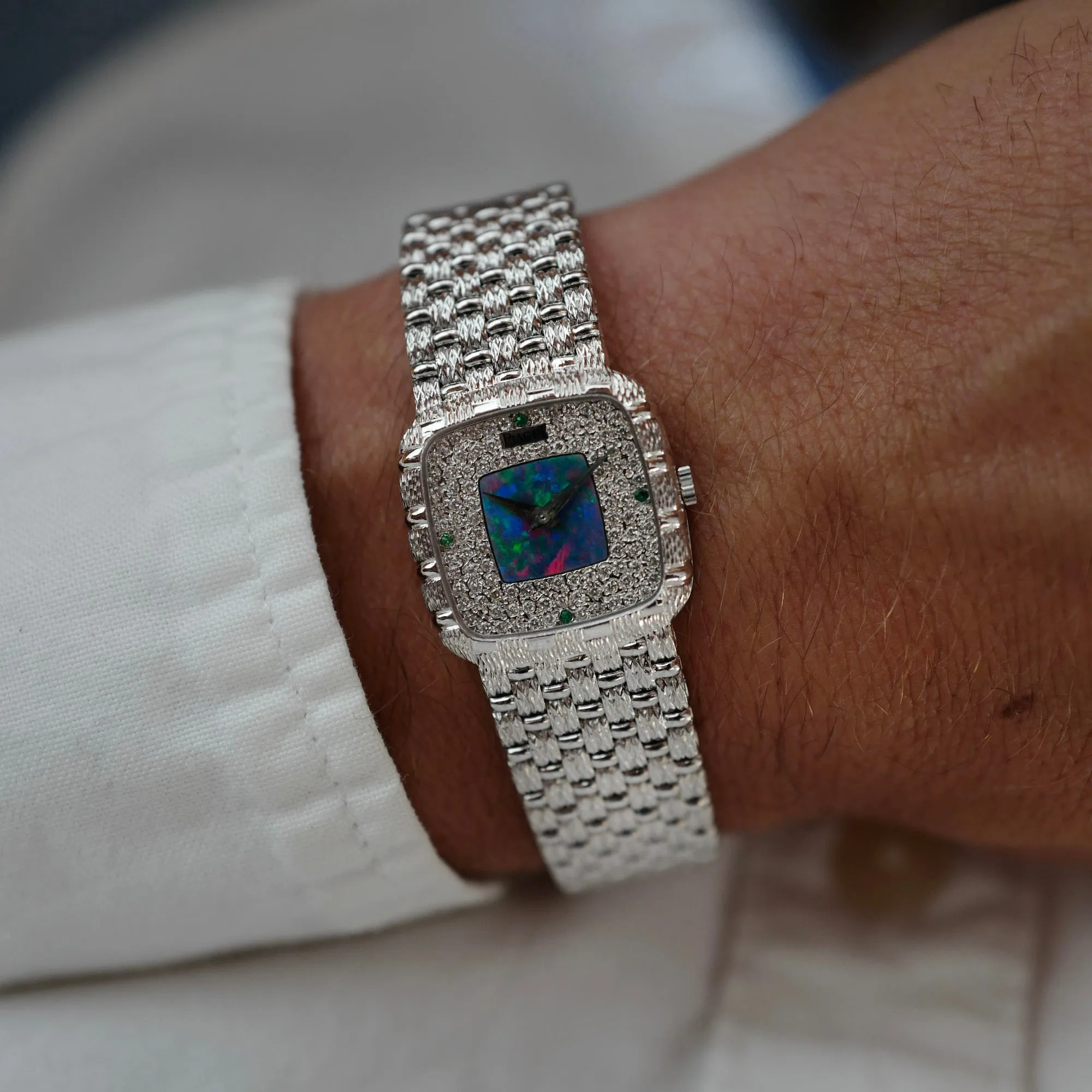 Piaget Vintage 9902D23 23mm  18k WG Diamond and Opal and Emerald