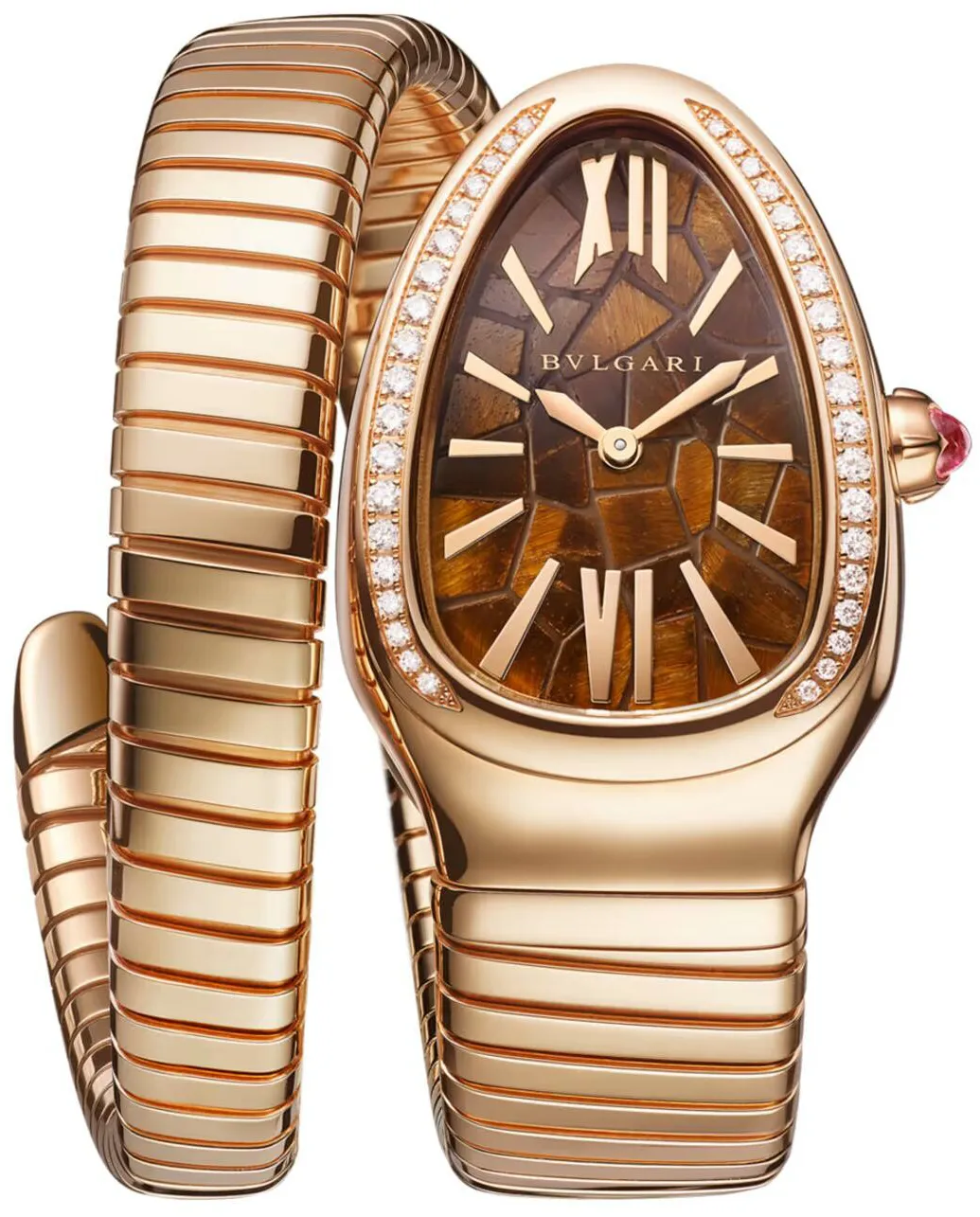 Bulgari Serpenti Tubogas 104003 35mm Rose gold and 18k rose gold Tiger's eye