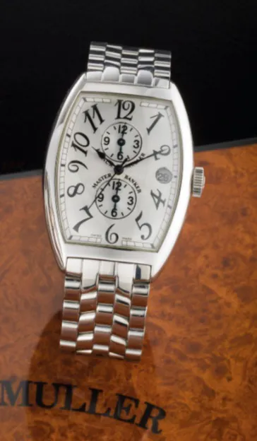 Franck Muller Master Banker 6850 MB 34mm Stainless steel Silvered sunburst guilloché engraved