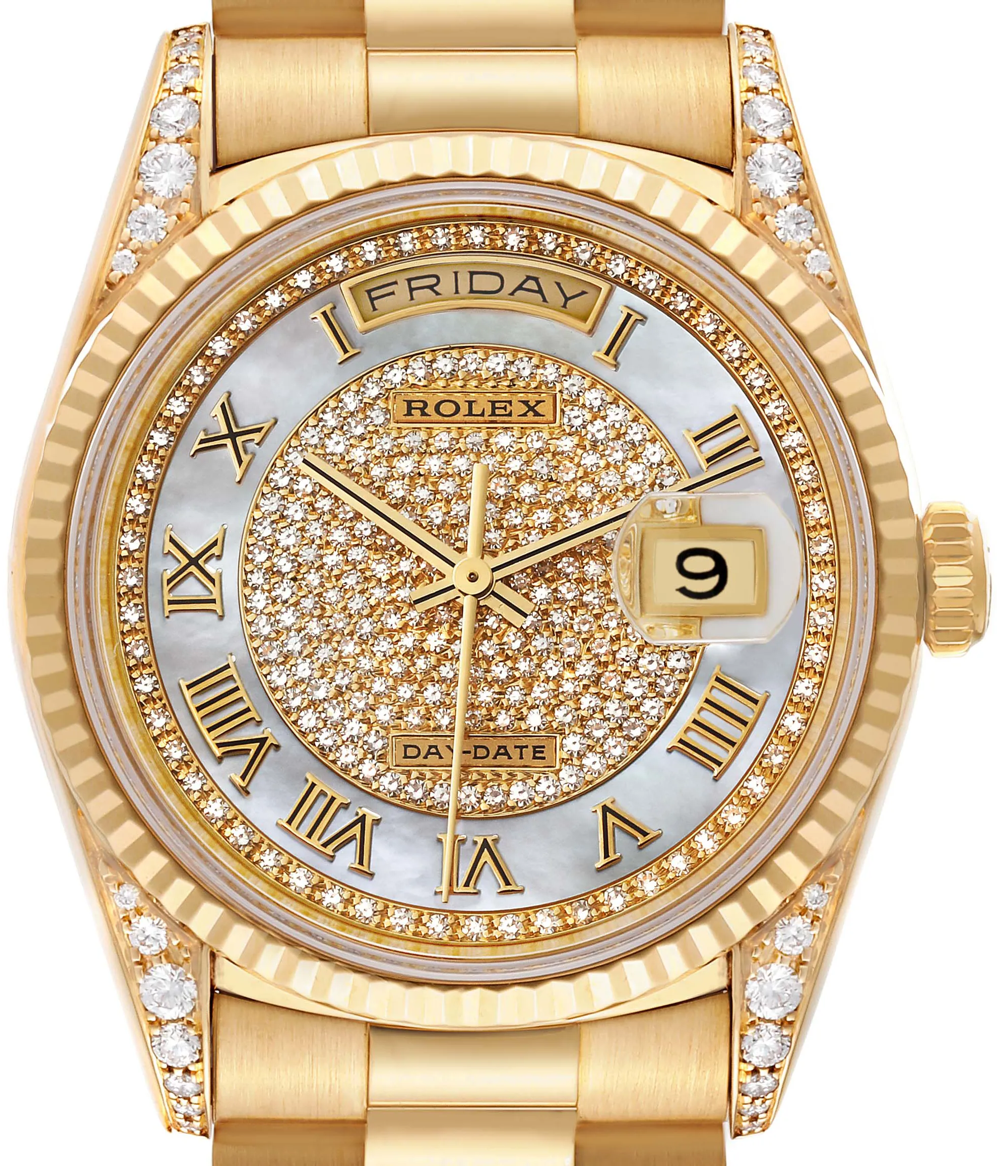 Rolex Day-Date 36 18338 36mm Yellow gold Mother of pearl pave diamond