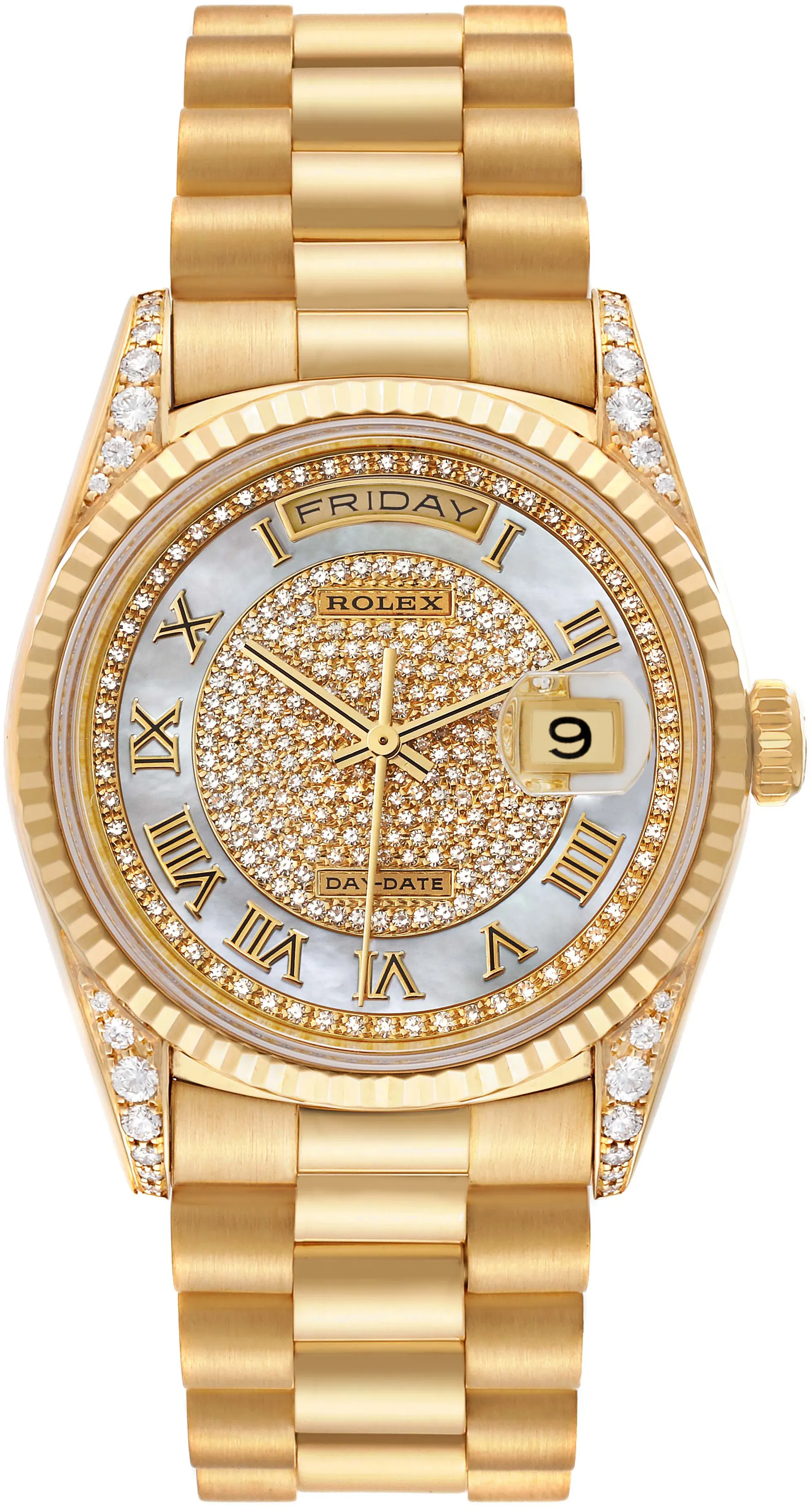 Rolex Day-Date 36 18338 36mm Yellow gold Mother of pearl pave diamond 1