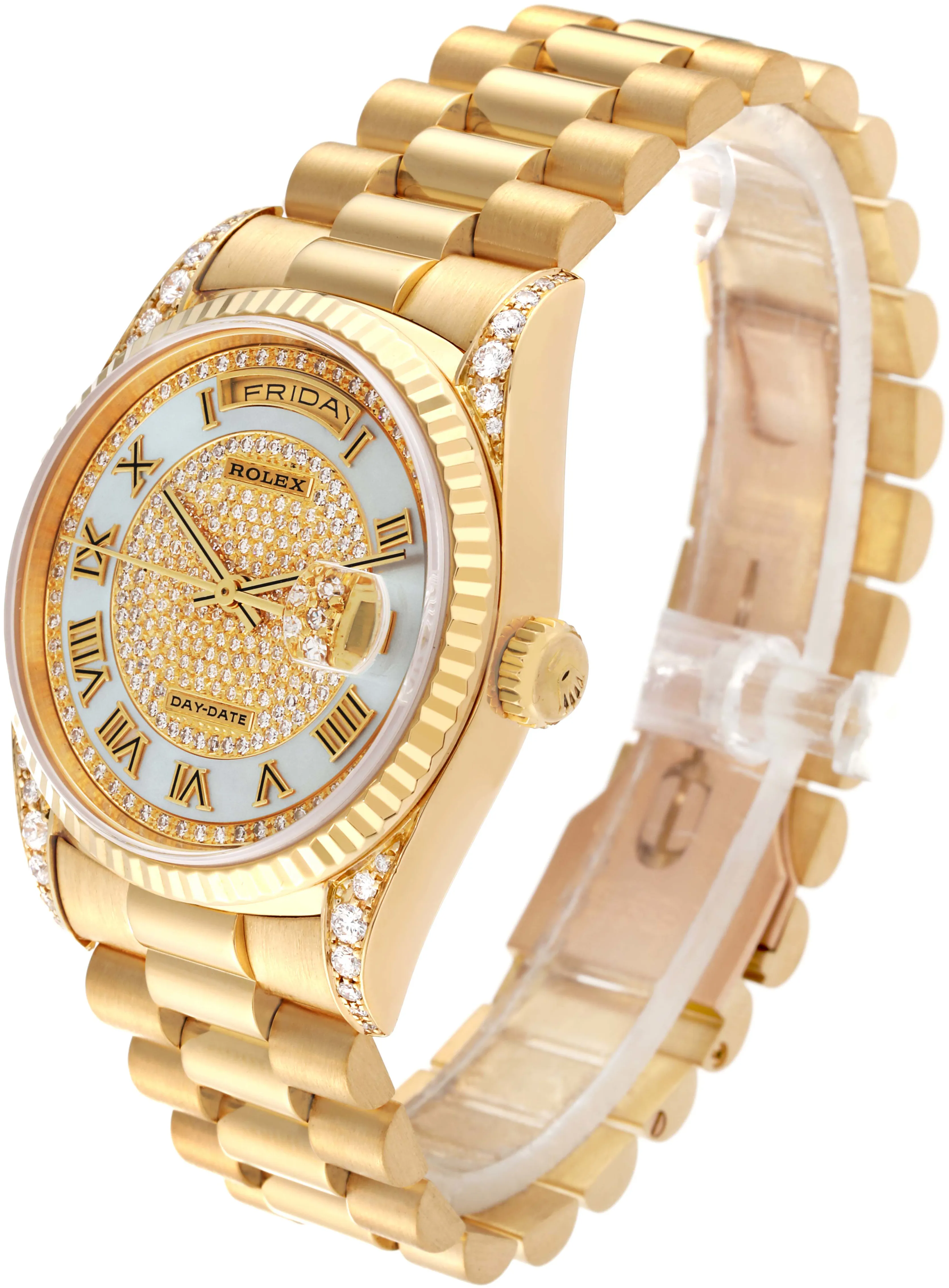 Rolex Day-Date 36 18338 36mm Yellow gold Mother of pearl pave diamond 2