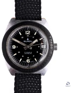 Buren Vintage Divers Watch 36mm Stainless steel Black