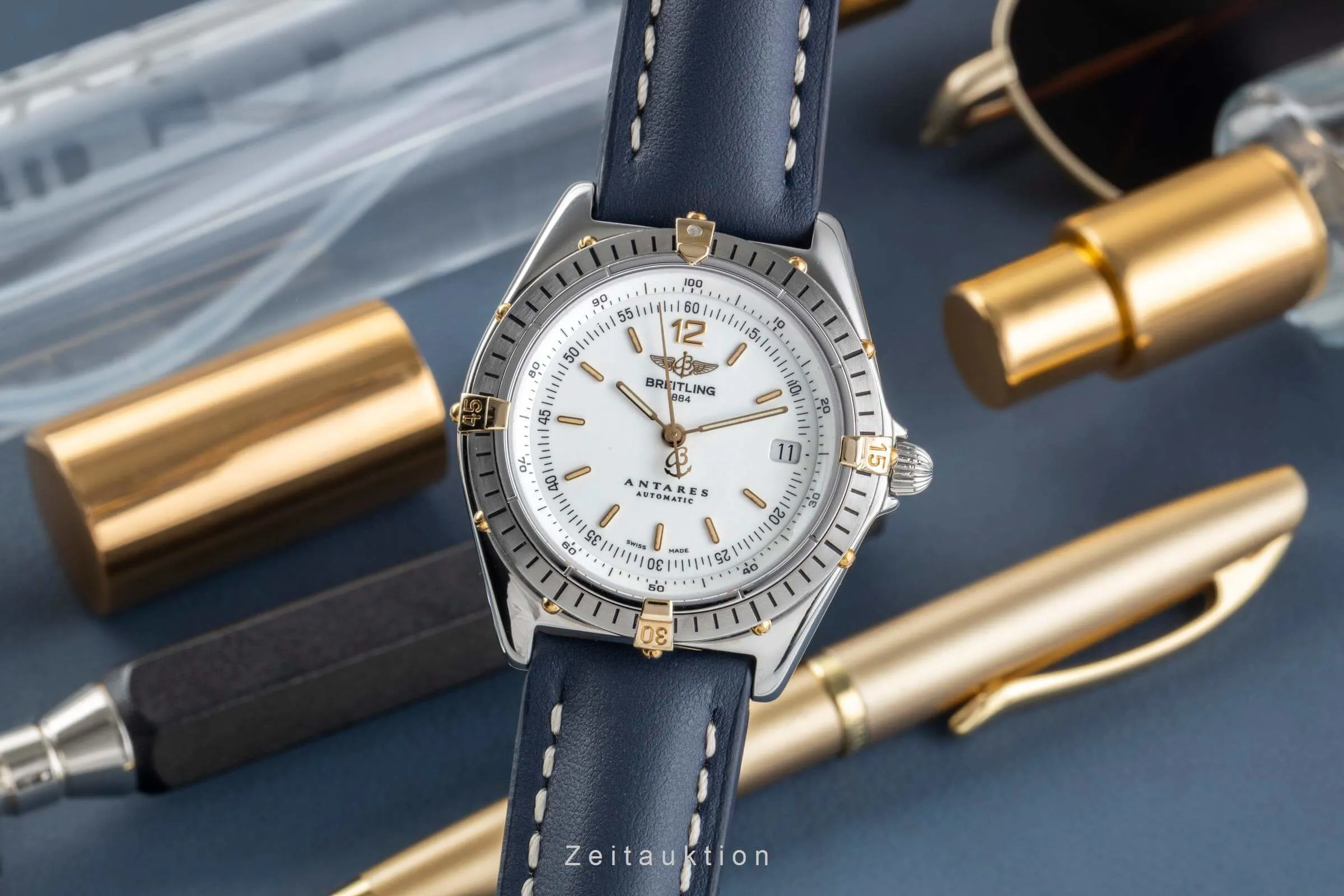 Breitling Antares D10047 39mm Yellow gold and Stainless steel White