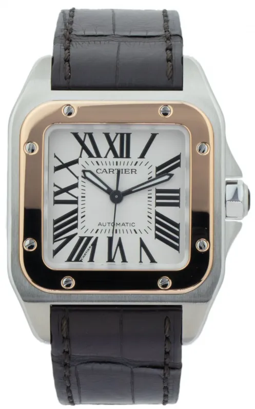 Cartier Santos 100 W20107X7 / 2878 33mm Stainless steel Silvered opaline dial