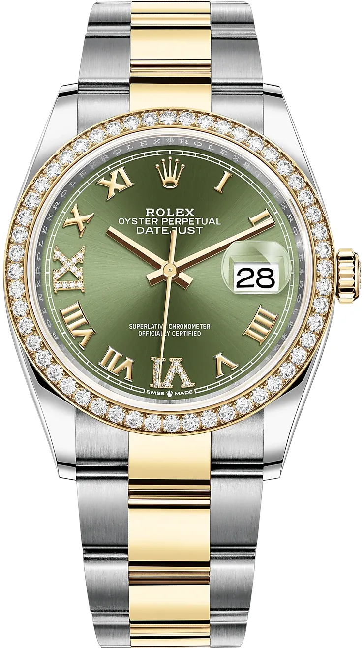 Rolex Datejust 126283RBR-0012 36mm Yellow gold and Oystersteel Green