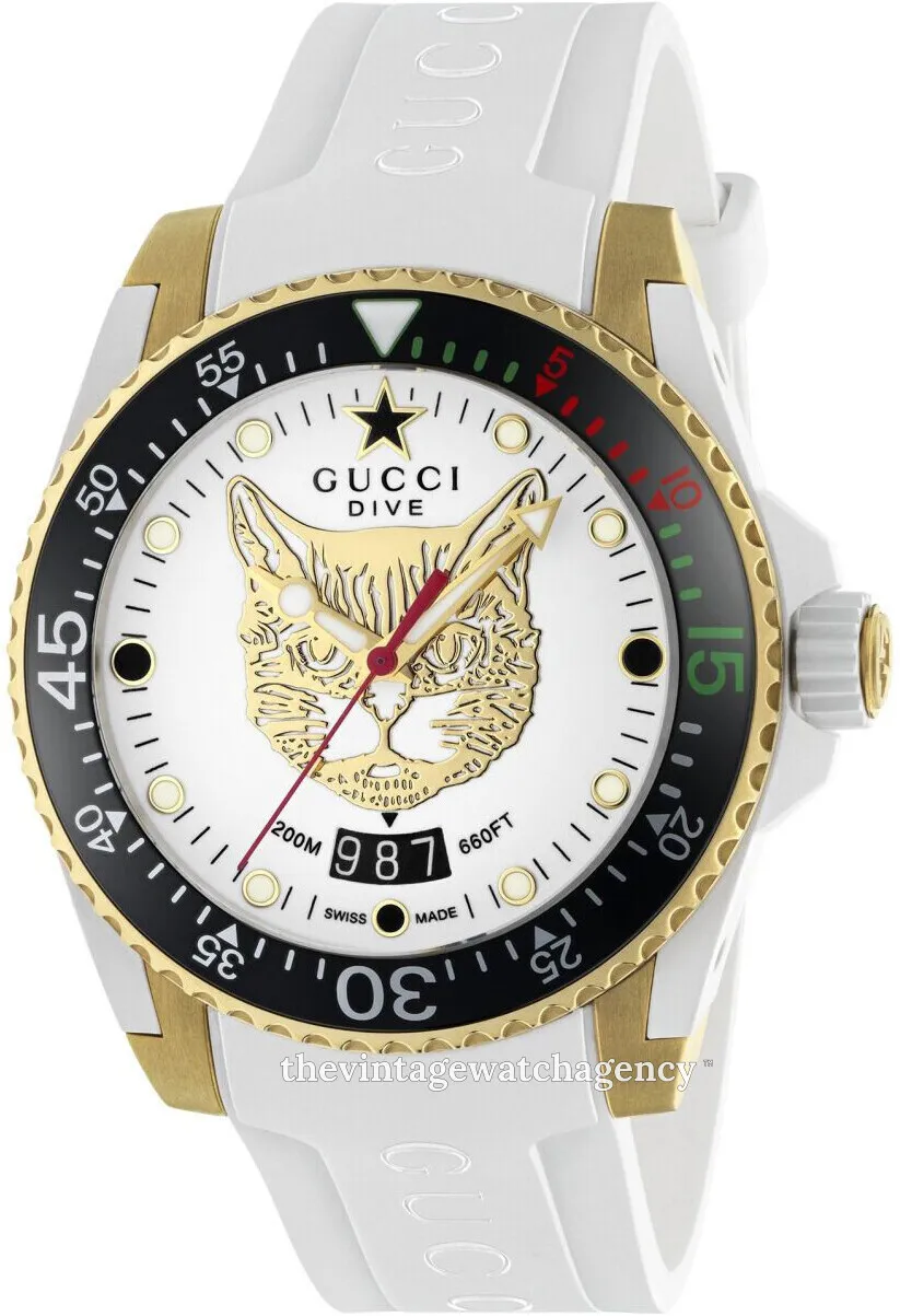 Gucci Dive YA136322 40mm White gold toned steel rubber White