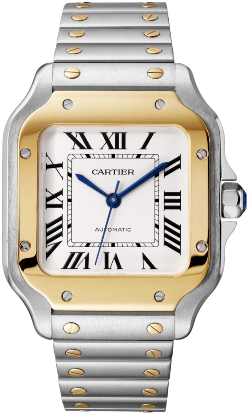 Cartier Santos W2SA0016 35mm Yellow gold and Stainless steel and 18k yellow gold Opaline , Silver