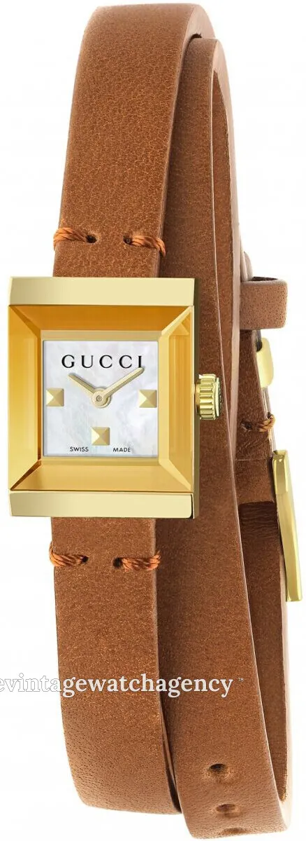 Gucci G-Frame YA128521 Brushed/polished gold toned steel White