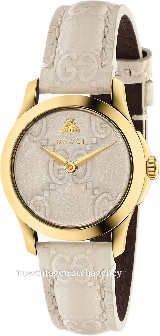 Gucci G-Timeless YA126580 27mm Brushed/polished gold toned steel White