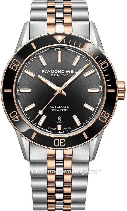 Raymond Weil Freelancer 2775-S51-20051 42.5mm Rose gold colored steel Black