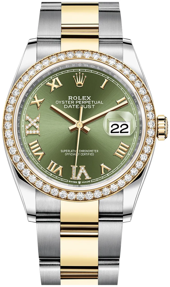 Rolex Datejust 126283RBR-0012 36mm Yellow gold and Oystersteel Green