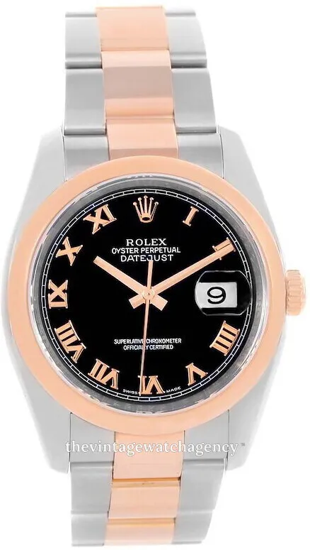 Rolex Datejust 36 116201-0092 36mm Polished steel 18 carat rose gold Black