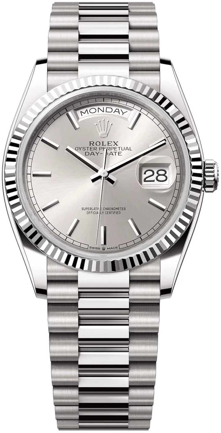 Rolex Day-Date 36 128239-0005 36mm 18k white gold Silver