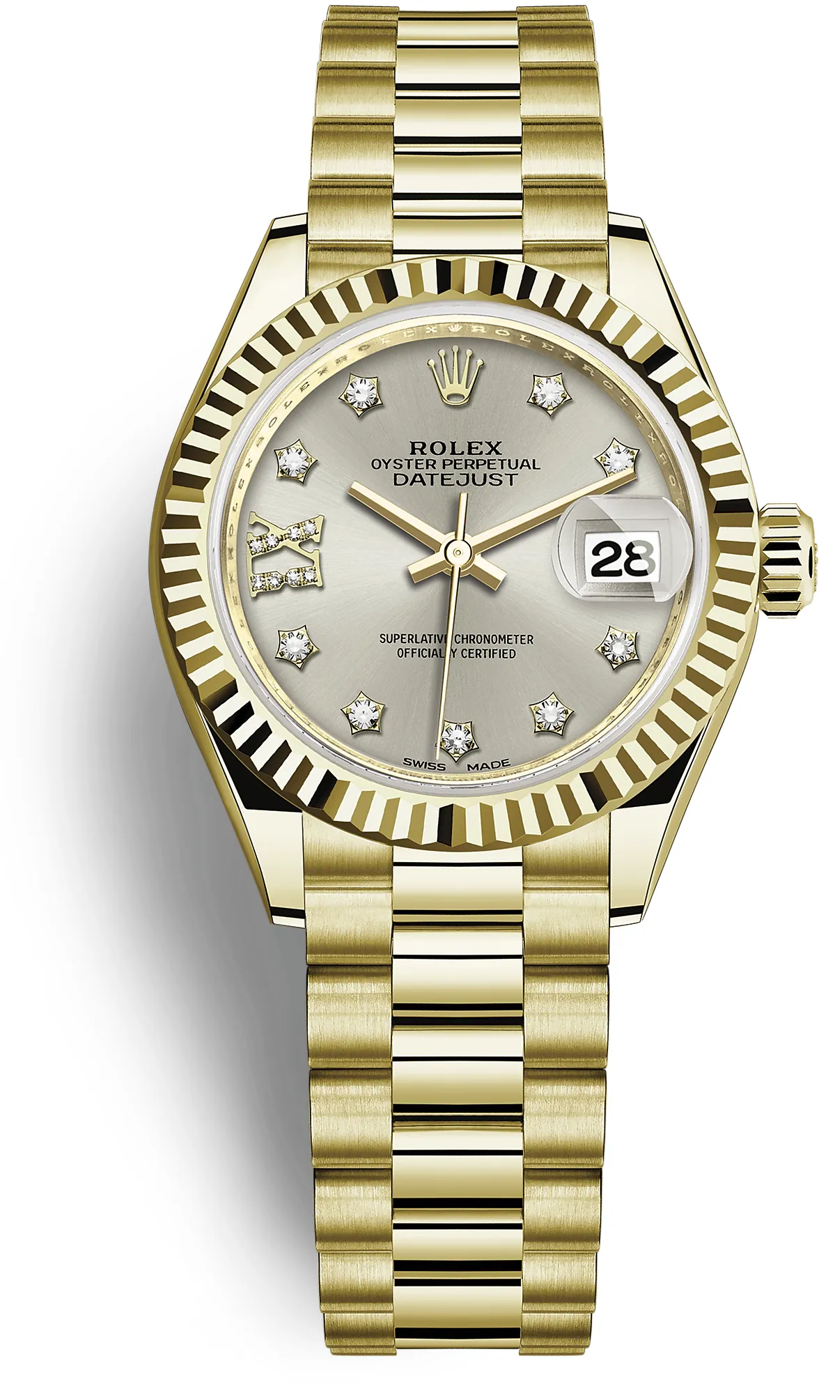 Rolex Lady-Datejust 279178-0002 28mm 18k yellow gold Silver