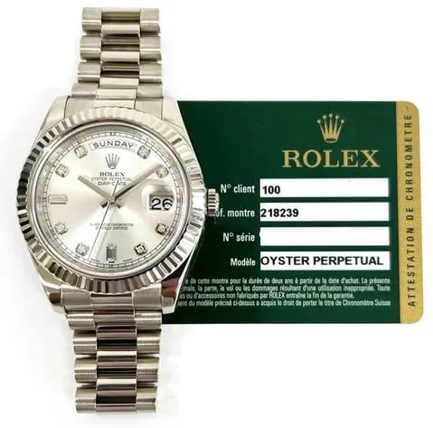 Rolex Day-Date II 218239 41mm White gold Silver